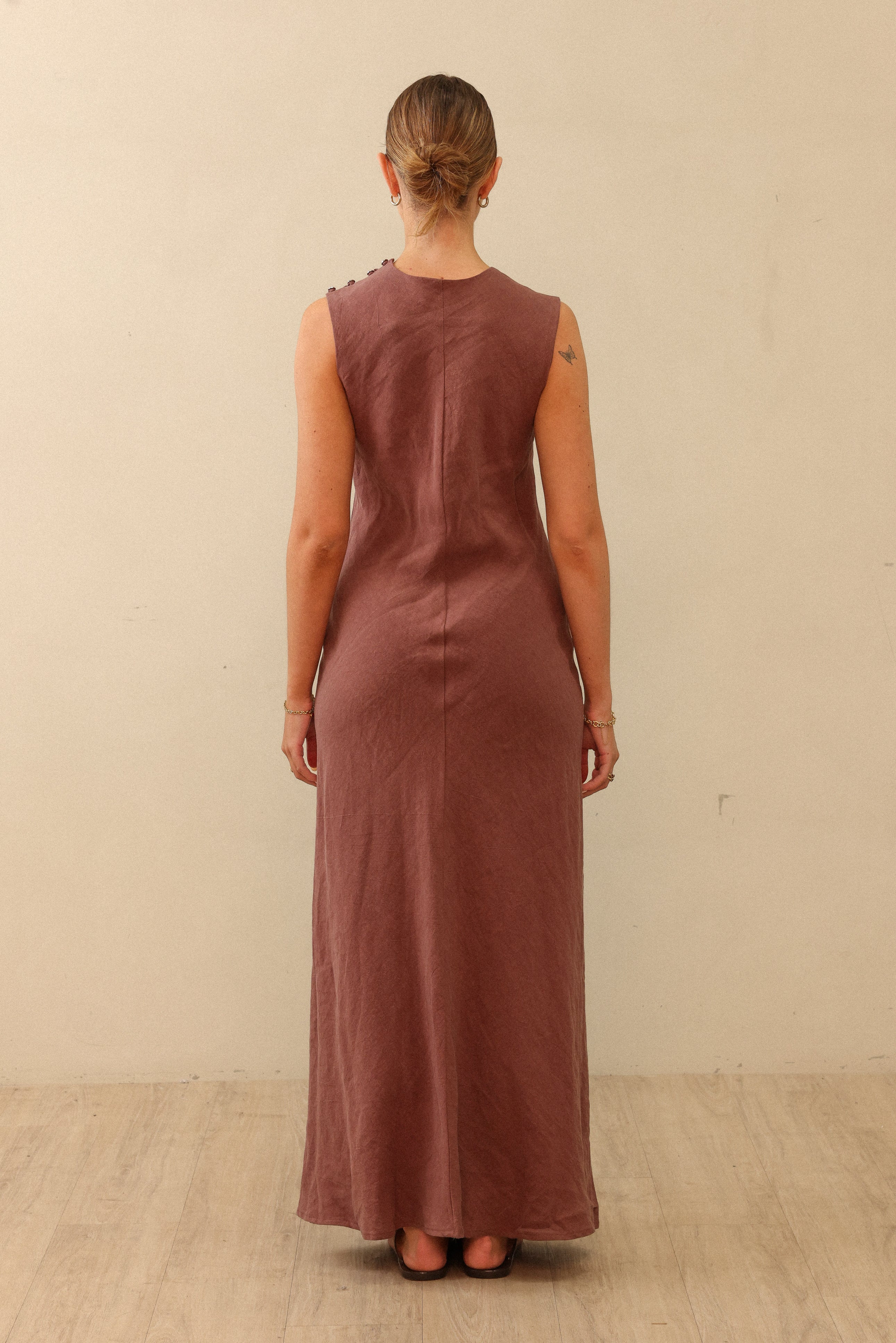 LINEN SLIP DRESS CHOC