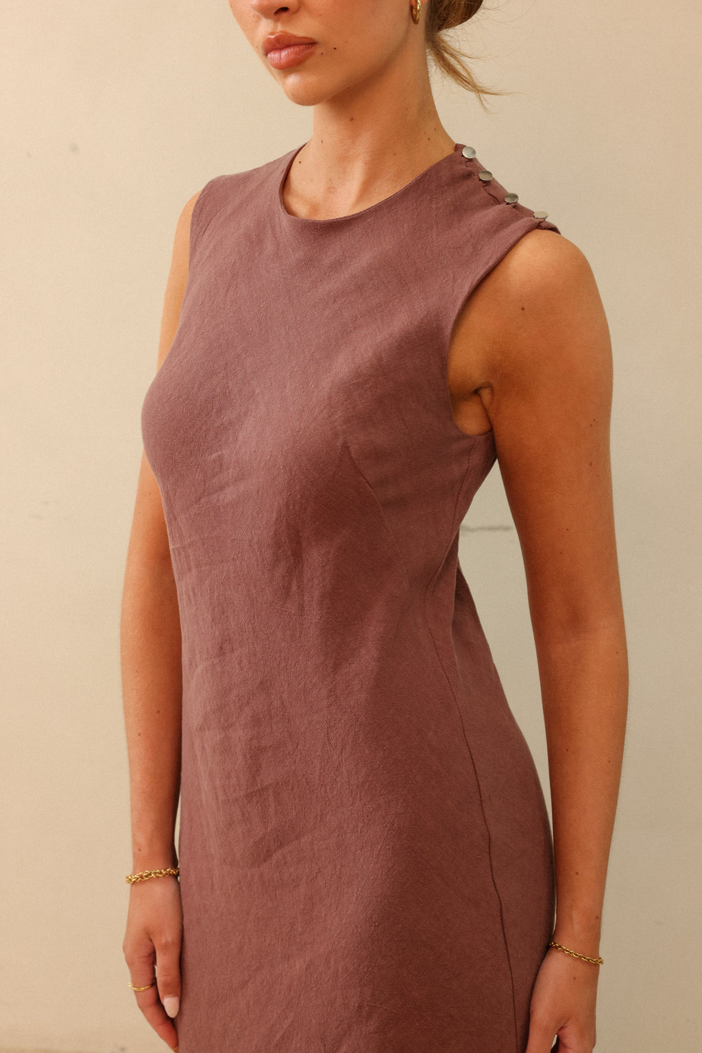 LINEN SLIP DRESS CHOC