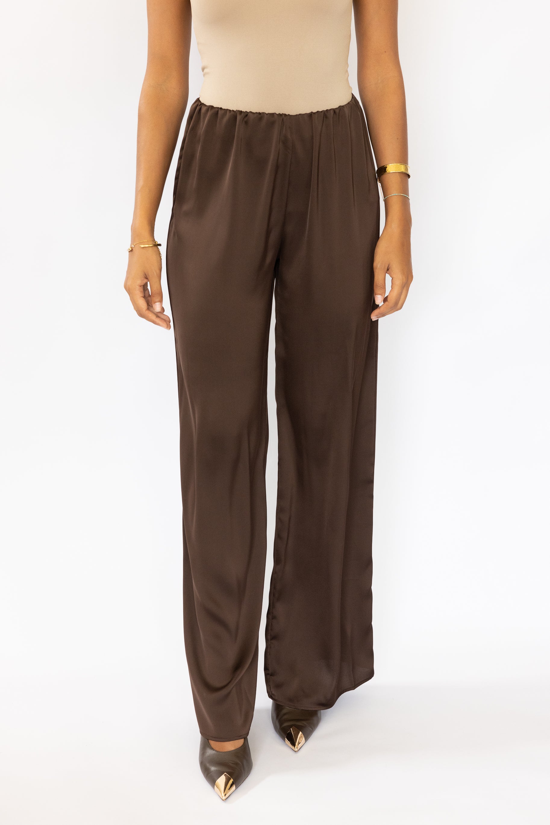 SADDLE SATIN PANT ESPRESSO