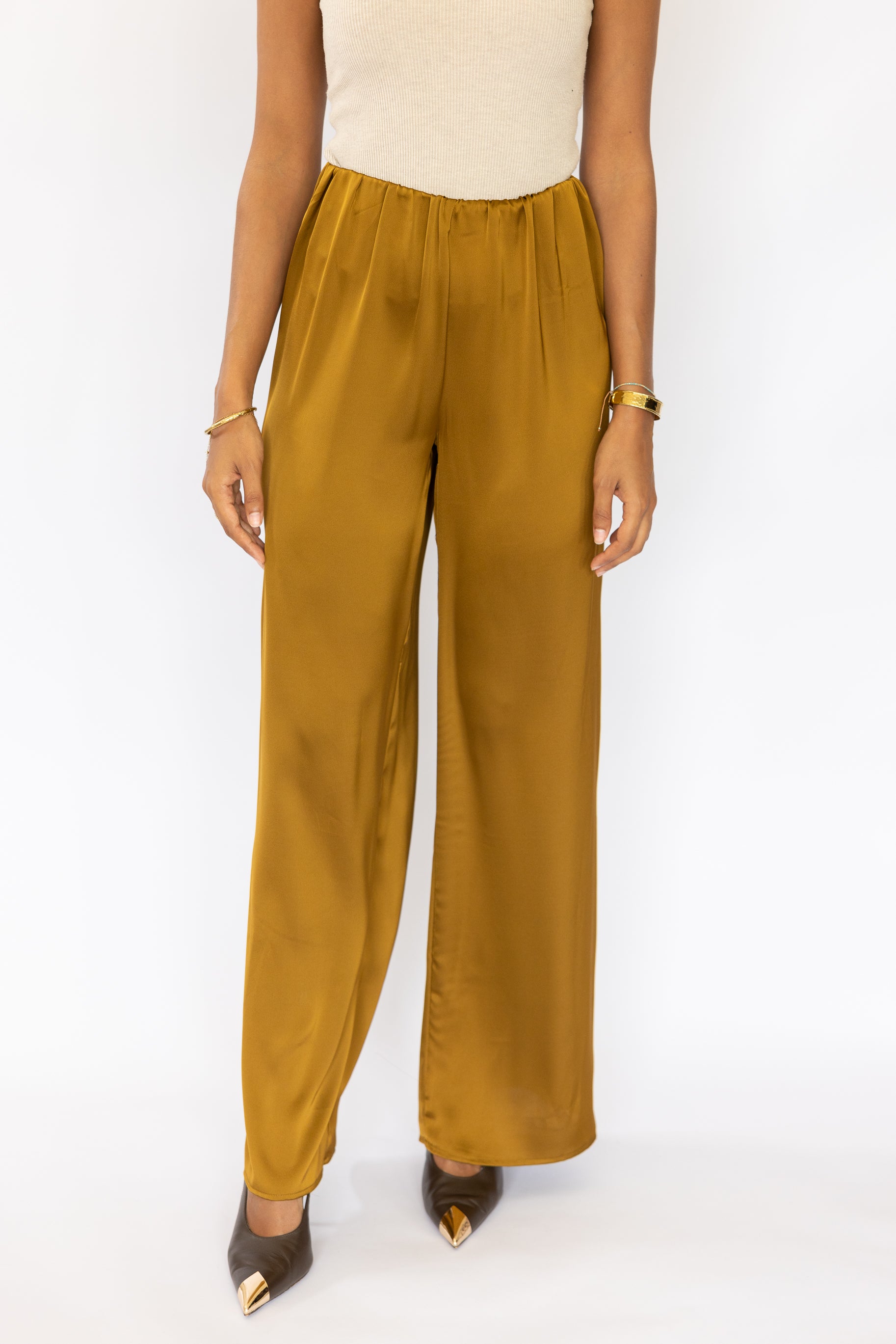 SADDLE SATIN PANT BRASS