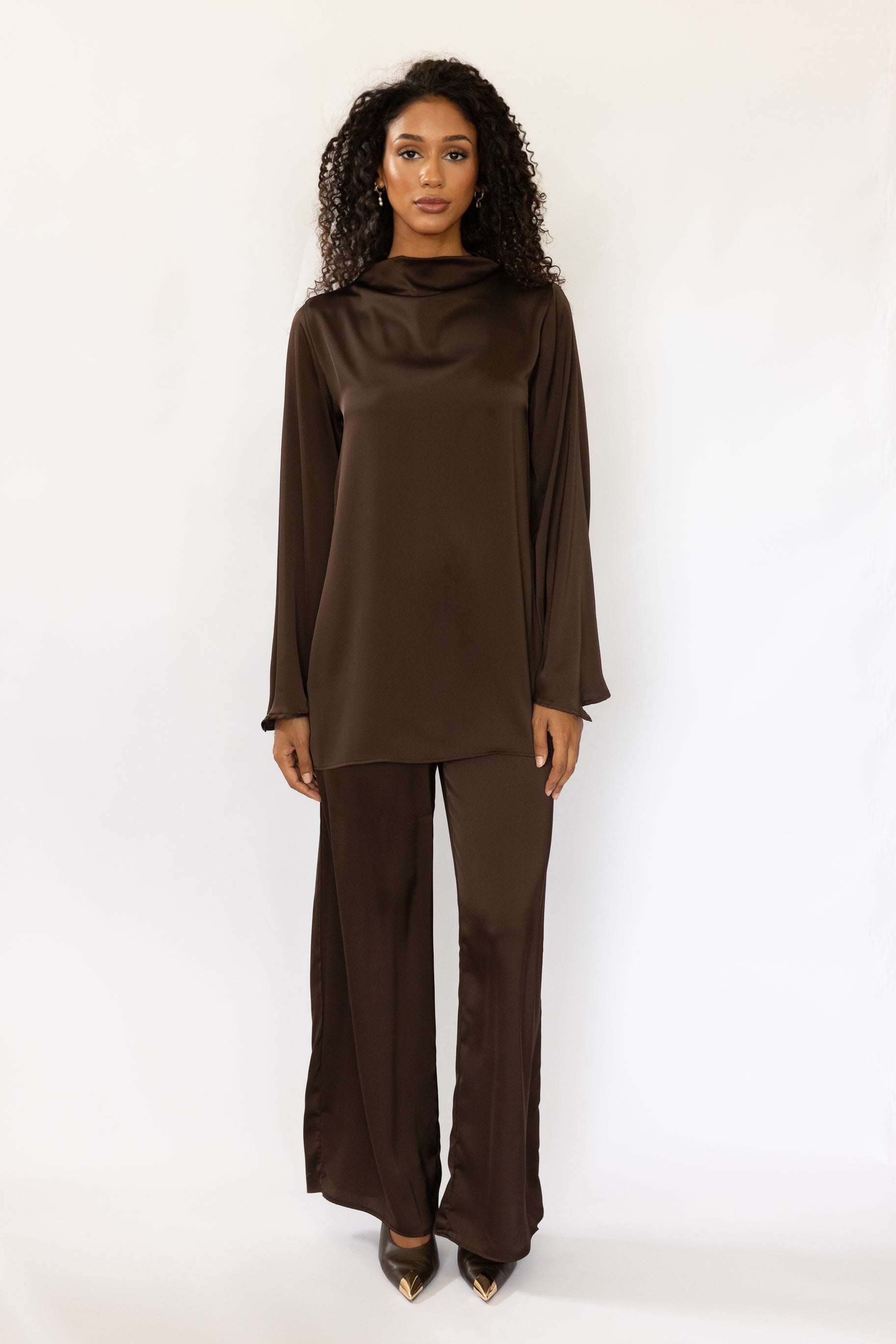 SADDLE SATIN PANT ESPRESSO