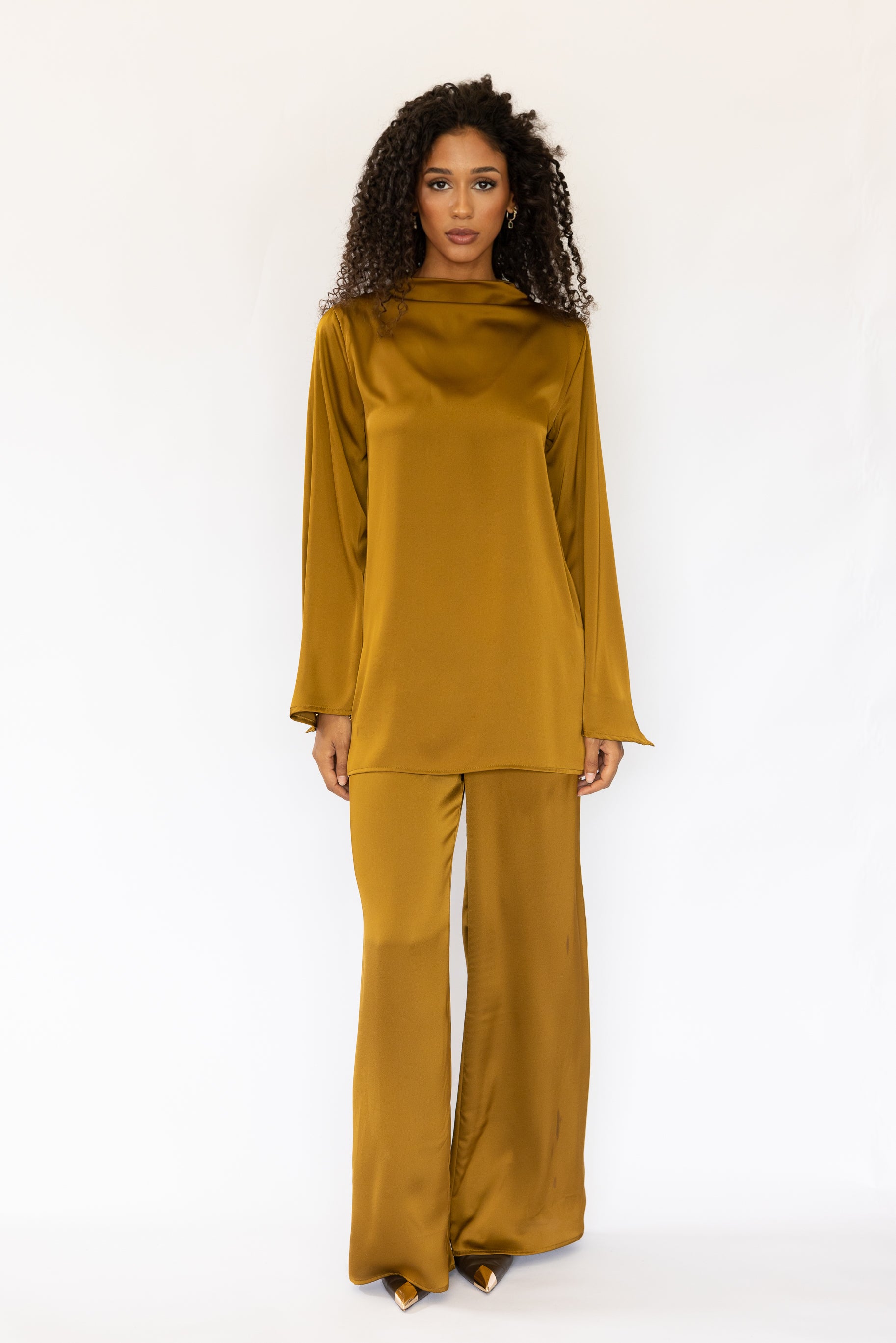 SADDLE SATIN PANT BRASS